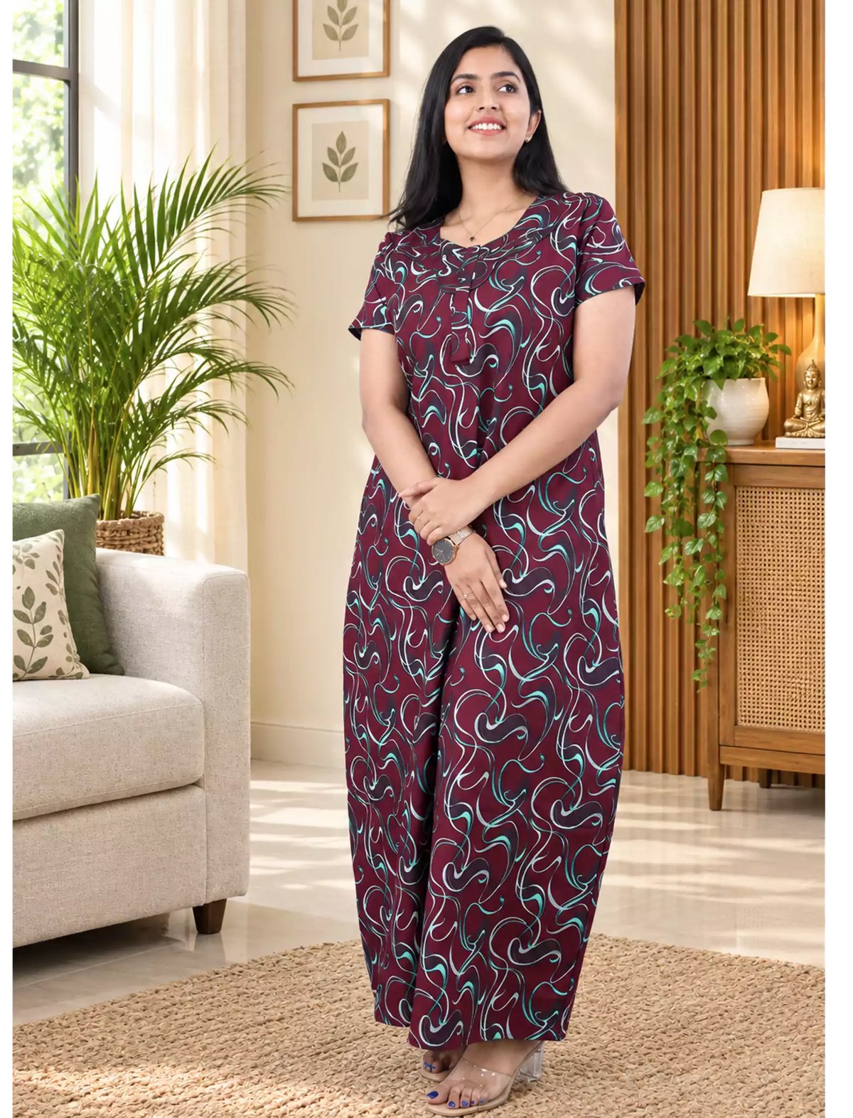 Women’s Cotton Nighties | Premium Quality | Regular Fit | All-Over Printed – Mangai Nighties