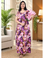 MANGAI New Regular Fit Cotton Printed Nighties - All Over Printed Stylish Nightwear for Stylish Women | Side Cut Pocket | Beautiful Nighties for Stylish Women's | Colourful Printed Cotton Nighties (SLB)