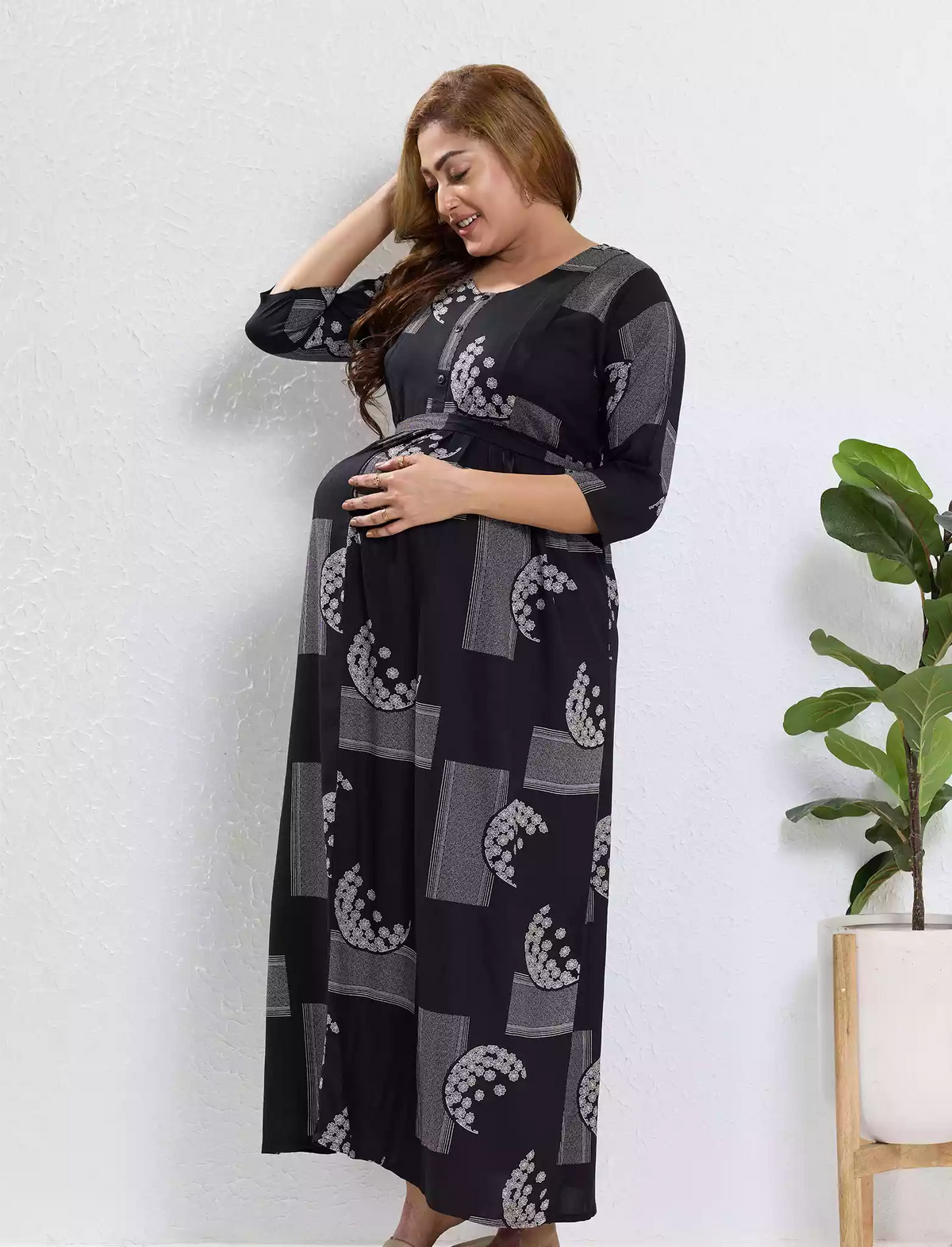 Rayon Feeding Maternity Long Frock - Mangai Nighties