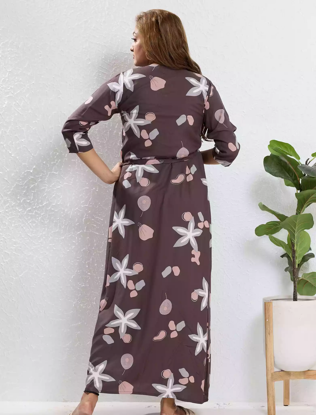 Rayon Maternity Feeding Long Frock Back View - Mangai Nighties