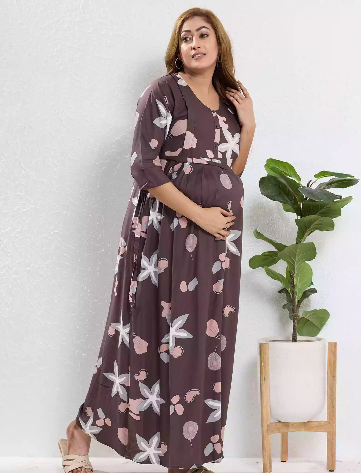Rayon Feeding Maternity Long Frock - Mangai Nighties