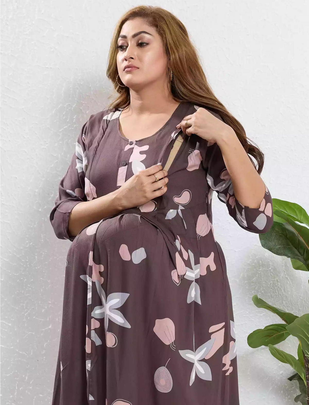 Rayon Maternity Wear Invisible Feeding Zip - Mangai Nighties