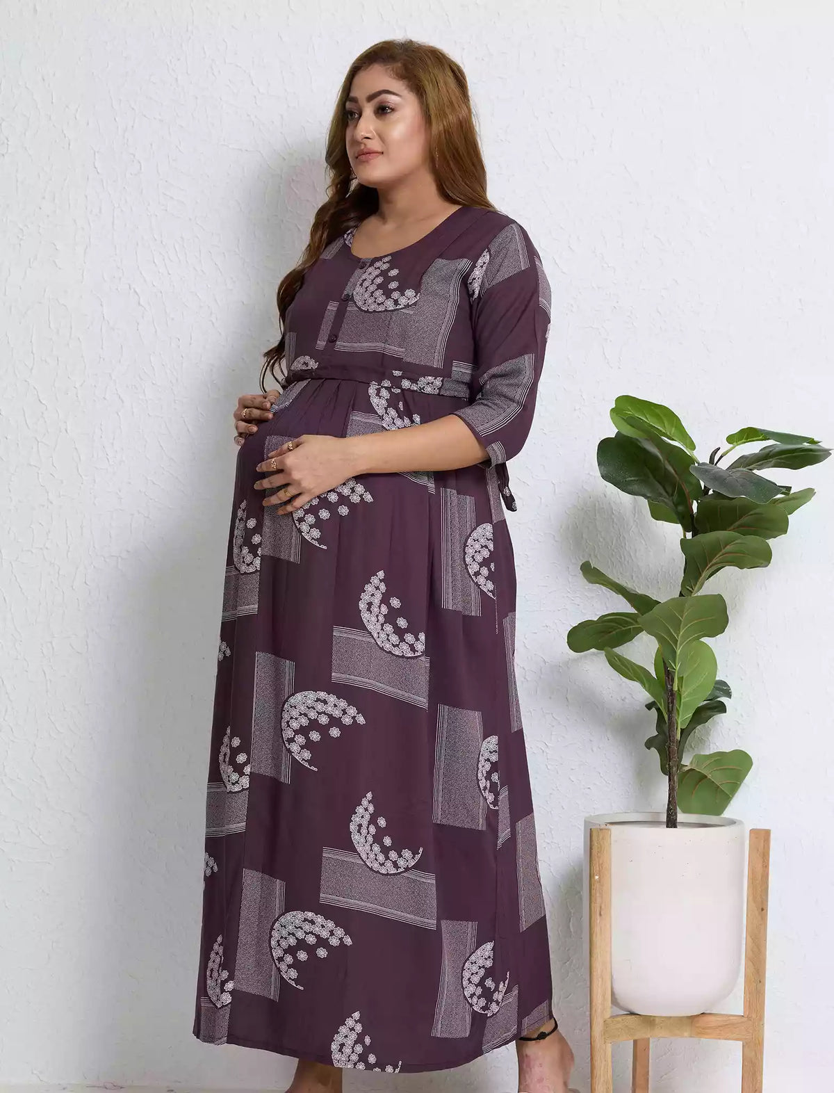 Rayon Feeding Maternity Long Frock - Mangai Nighties