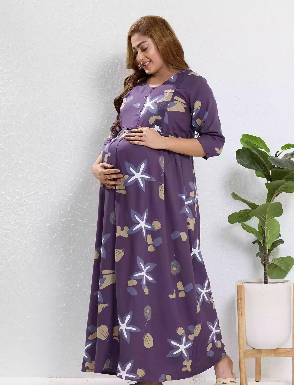 Violet Rayon Feeding Long Frock - Mangai Nighties
