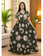 Sage Green Marble Circle Print Rayon Front Zipper Feeding Frock - Mangai Nighties