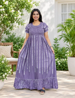 Rayon Stripe Print Feeding Maternity Frock with Zip | Mangai Nighties