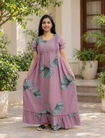 Rayon Leaf Print Feeding Frock With Zipper | Mangai Nighties