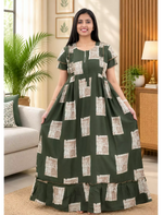 Geometric Print Rayon Front Zipper Feeding Full Frock with Flutter Sleeve- Mangai Nighties