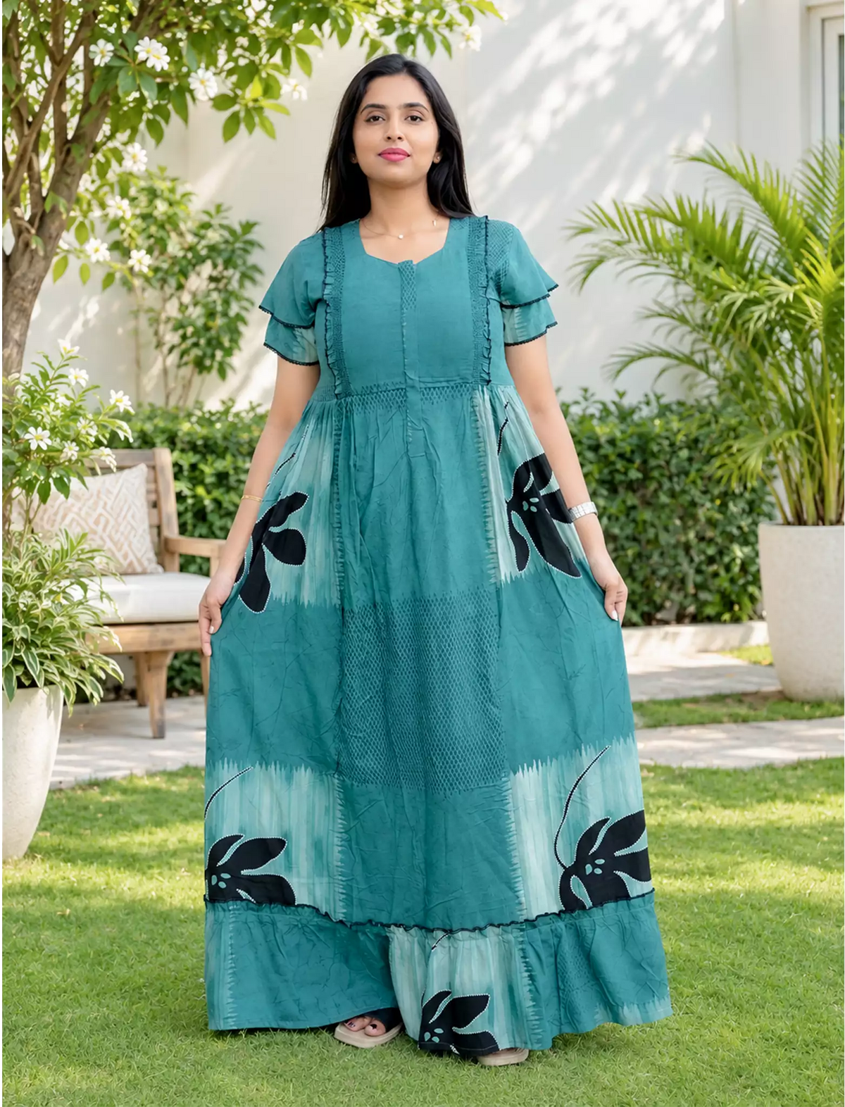 Rayon Floral Motif Print Feeding Maternity Frocks | Mangai Nighties