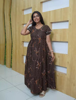 Alpine Floral Print Double Layer Sleeve Frock Style with Back Tie - Mangai Nighties