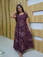 Alpine Geometric Floral Print 3-Layer Flutter Sleeve - Mangai Nighties