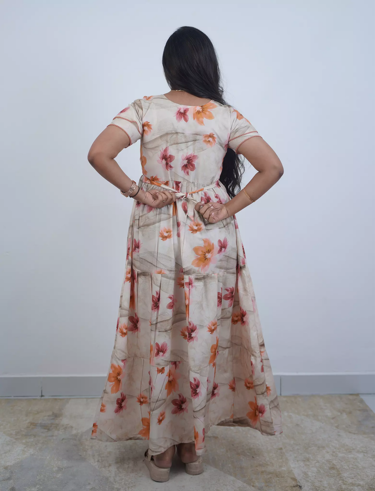 Rayon Floral Print 3 Layer Frock with Back Tie & Side Pocket | Mangai Nighties