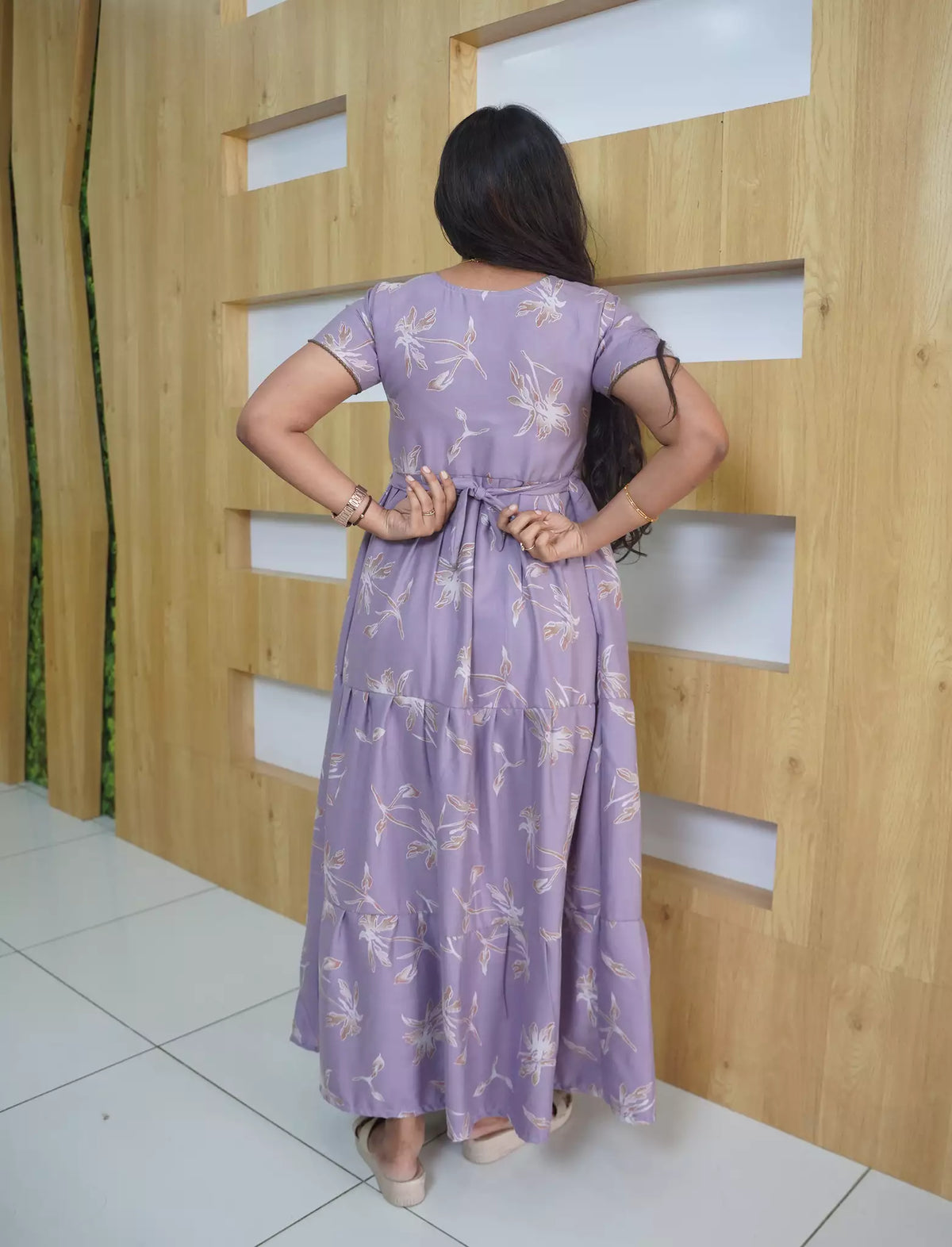 Alpine Floral Botanical Print 3-Layer Frock with Petal Sleeves - Mangai Nighties