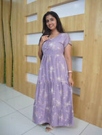 Alpine Floral Botanical Print 3-Layer Frock with Petal Sleeves - Mangai Nighties