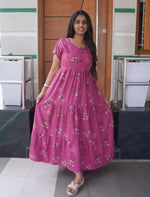 Alpine Floral Print 3-Layer Frock with Petal Sleeves - Mangai Nighties