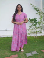 Alpine Abstract Floral Print 3-Layer Frock with Pocket - Mangai Nighties