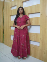 Alpine Floral Print Double Layer Sleeve Frock Style with Back Tie - Mangai Nighties