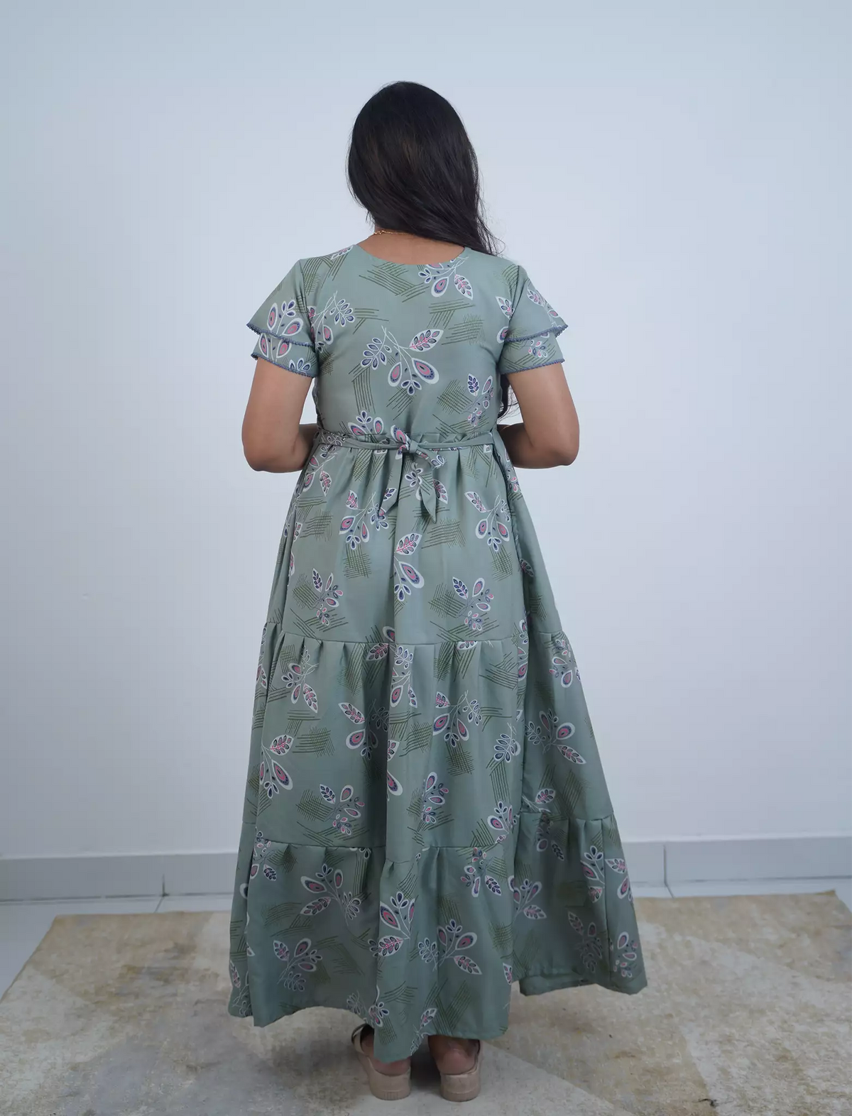 Alpine Abstract Floral Print 3-Layer Frock with Pocket - Mangai Nighties