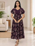 Rayon Vatican Maxi with Flutter Sleeve Back Tie Pocket Mangai Nighties