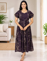 Rayon Zipless Maxi Frock Petal Sleeve with Back Tie - Mangai Nighties