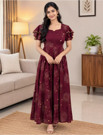 Rayon Zipless Maxi Frock Flutter Sleeve with Side Pocket- Mangai Nighties