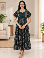 Rayon Vatican Maxi with Flutter Sleeve Back Tie Pocket Mangai Nighties