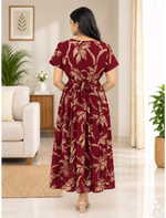 Rayon VaticanFloral Print Zipless Maxi Frock with Back Tie - Mangai Nighties
