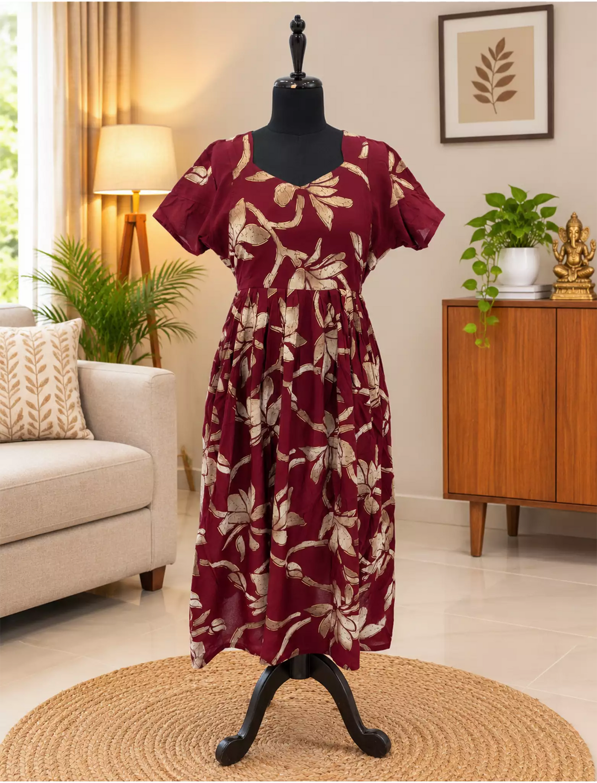 Rayon VaticanFloral Print Zipless Maxi Frock with Back Tie - Mangai Nighties