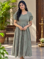 Rayon Zipless Maxi Frock Flutter Sleeve with Side Pocket- Mangai Nighties