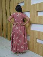 Alpine Floral Print 3-Layer Frock with Back Tie - Mangai Nighties