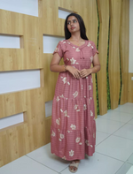 Alpine Floral Print 3-Layer Frock with Back Tie - Mangai Nighties