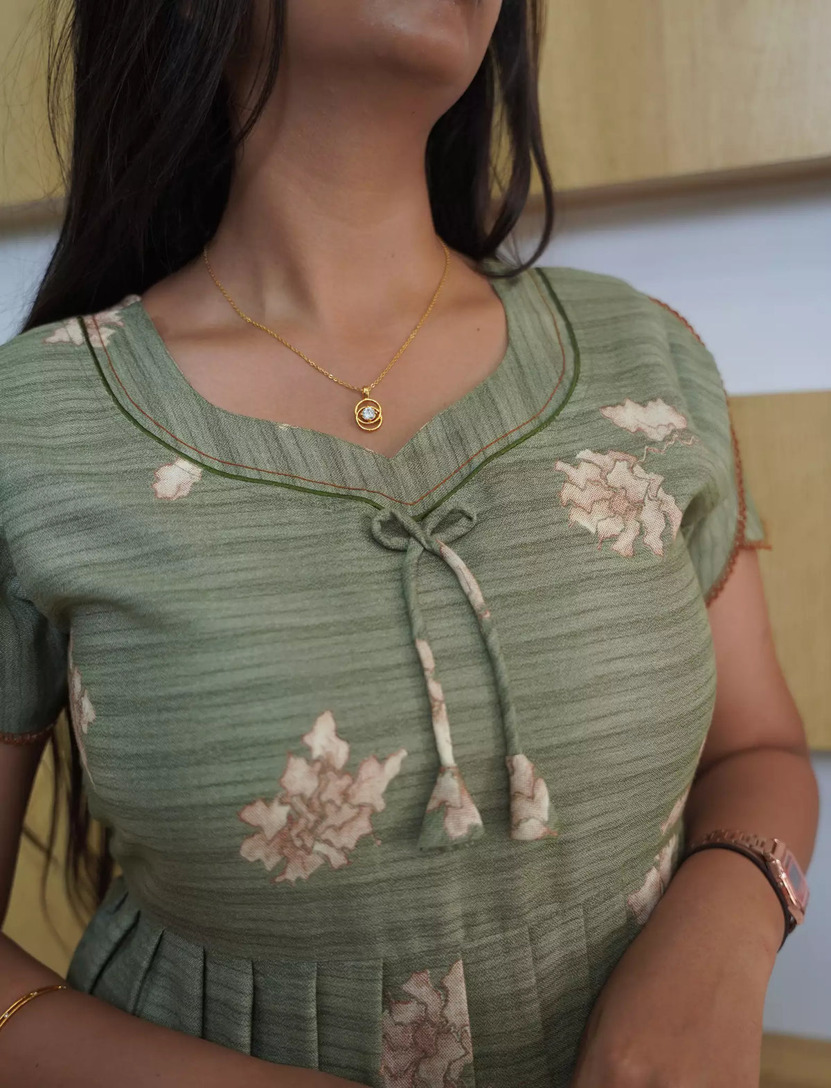Alpine Floral Print 3-Layer Frock with Back Tie - Mangai Nighties