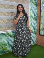 Rayon Abstract Floral Print 3 Layer Frock with Back Tie & Side Pocket | Mangai Nighties