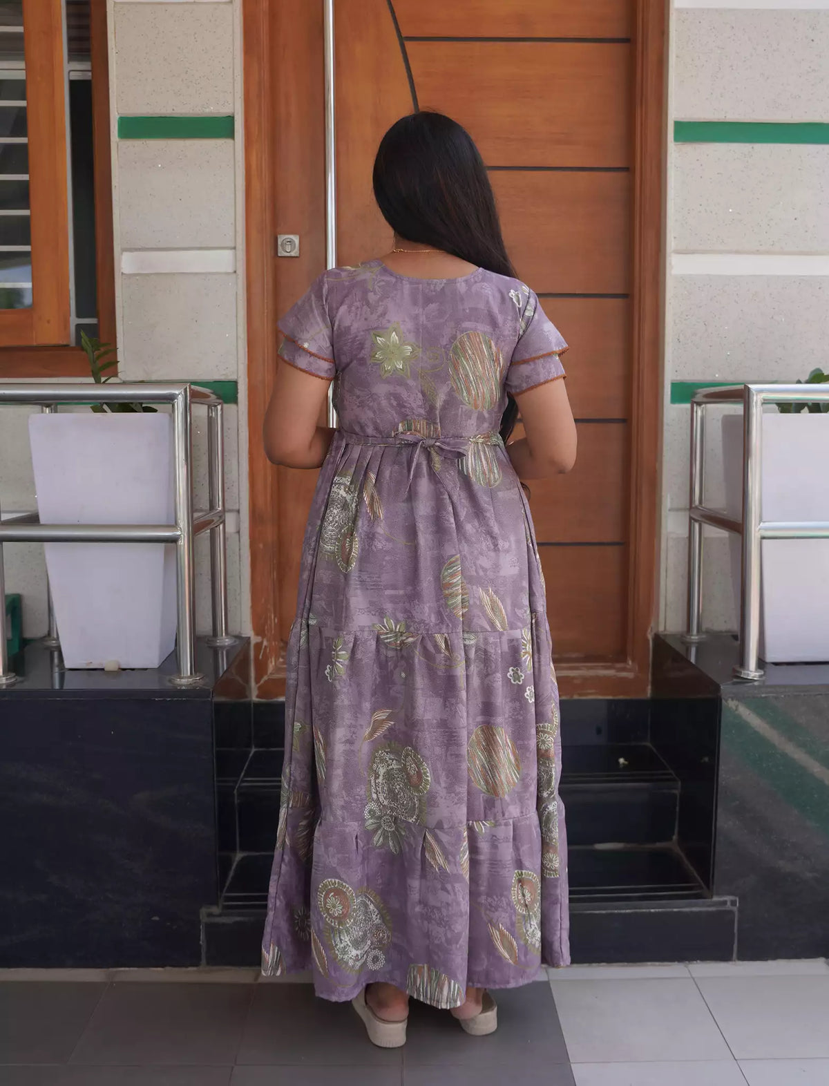 Alpine Floral & Abstract Print 3-Layer Frock with Pocket - Mangai Nighties