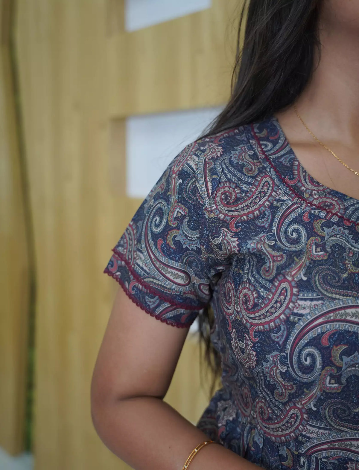 Rayon Paisley print 3 Layer Frock with Back Tie & Layer Sleeve | Mangai Nighties