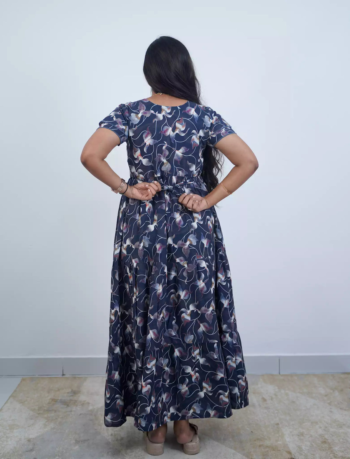 Rayon Abstract Floral Print 3 Layer Frock with Back Tie & Side Pocket | Mangai Nighties