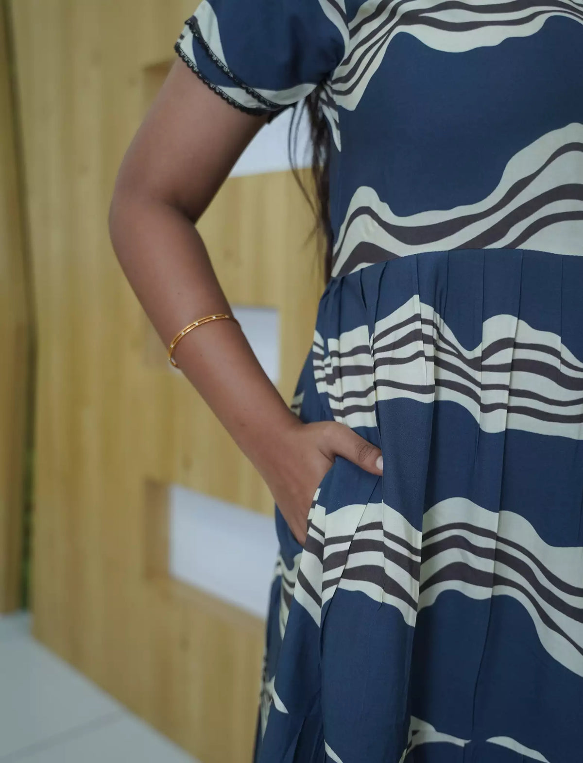 Rayon Wave Print 3 Layer Frock Style with Back Tie - Mangai Nighties
