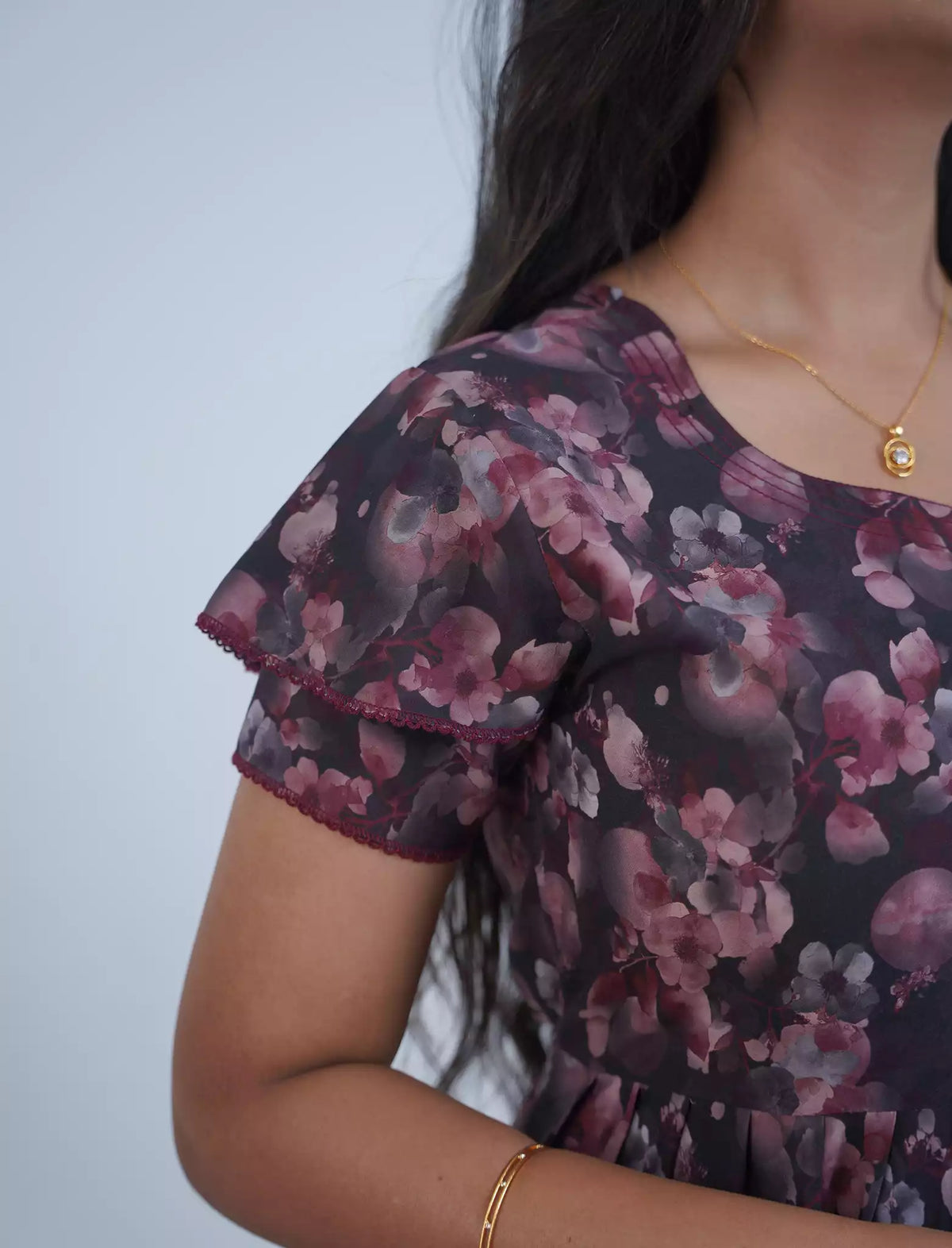 Rayon Floral Print 3 Layer Frock with Layered Sleeves- Mangai Nighties