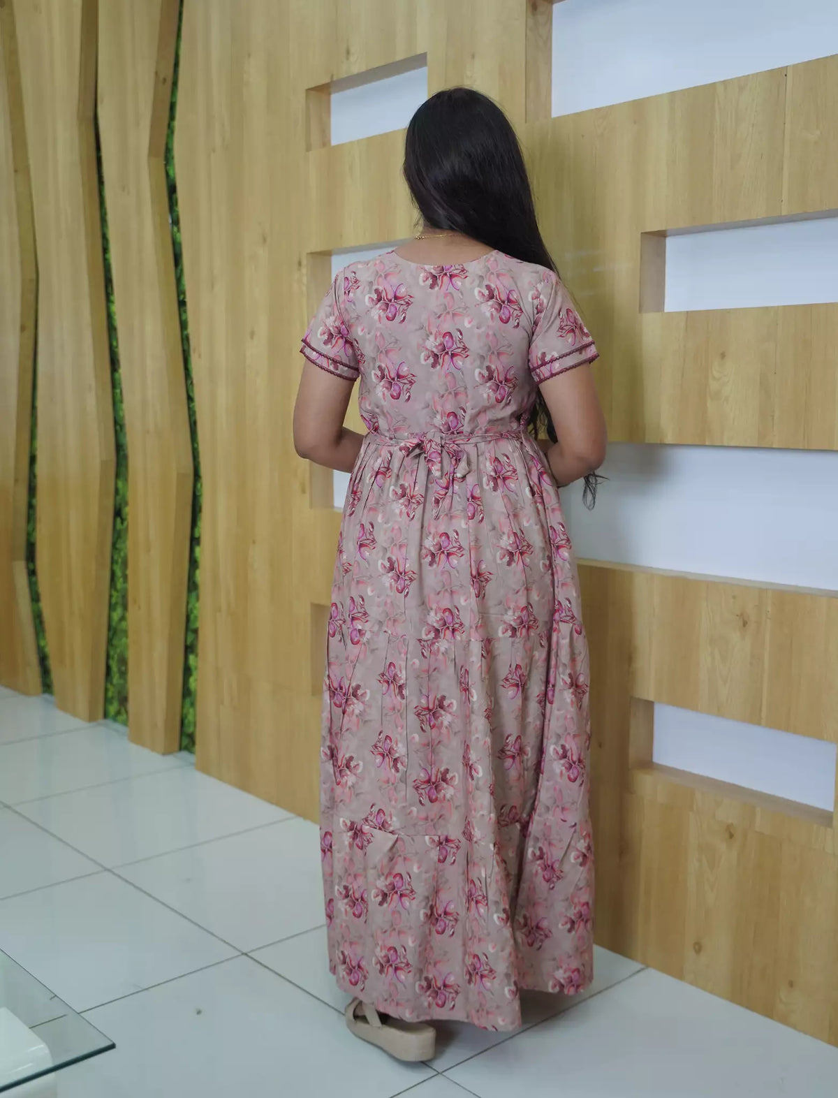 Rayon Floral Printed 3 Layer Frock Style with Back Tie - Mangai Nighties