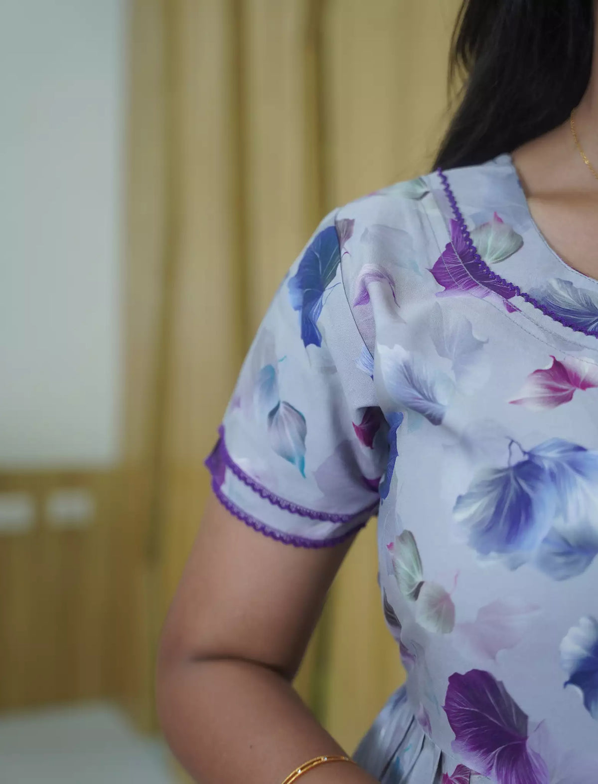 Rayon Floral Print 3-Layer Frock with Side Pocket - Mangai Nighties