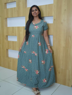 Rayon Floral & Dot Print 3 Layer Frock Back Tie with Layer Sleeve - Mangai Nighties