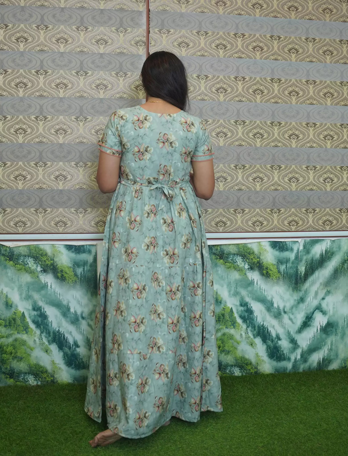 Rayon Floral Printed 3 Layer Frock Style with Back Tie - Mangai Nighties