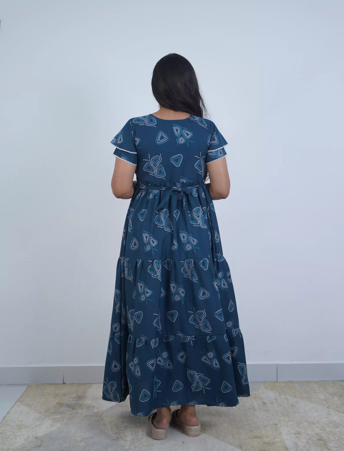 Alpine Abstract Geometric Print 3-Layer Frock with Layer Sleeves - Mangai Nighties
