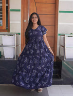 Alpine Abstract Geometric Print 3-Layer Frock with Layer Sleeves - Mangai Nighties