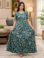 Mangai 3 Layer Flared Frock Model Nighties Soft and Smooth Premium Quality Rayon Material , Fancy Frilled Sleeve, Side Pocket , Back tie Rope , Stylish Collection's for Trendy Women's (MRK)