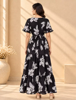 Floral Print Rayon Frilled Sleeve Full Frock with Side Pocket | Mangai Nighties