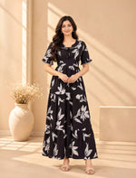 Floral Print Rayon Frilled Sleeve Full Frock with Side Pocket | Mangai Nighties