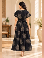 Sunburst Line-Art Rayon Layer Full Frock with Peter Pan Collar| Mangai Nighties