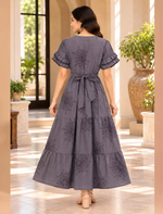 Sunburst Line-Art Rayon Layer Full Frock with Peter Pan Collar| Mangai Nighties