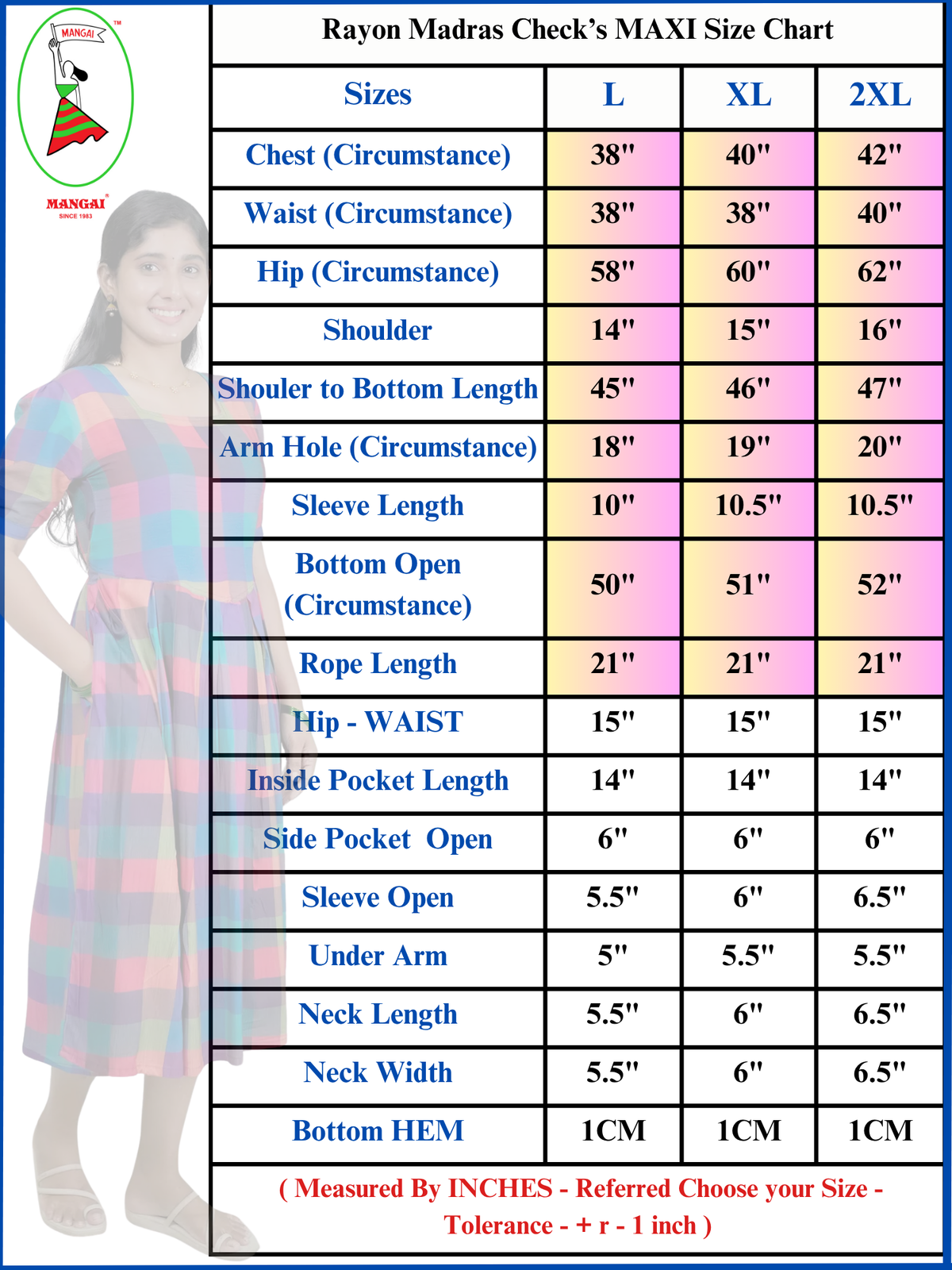 Rayon Rainbow Madras Checks Maxi Frock with Puff Sleeve - Mangai Nighties
